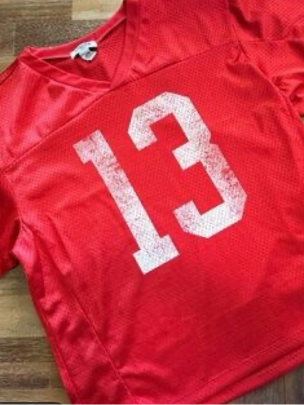 RSQ red mesh football jersey featuring a white number 13 on the front.